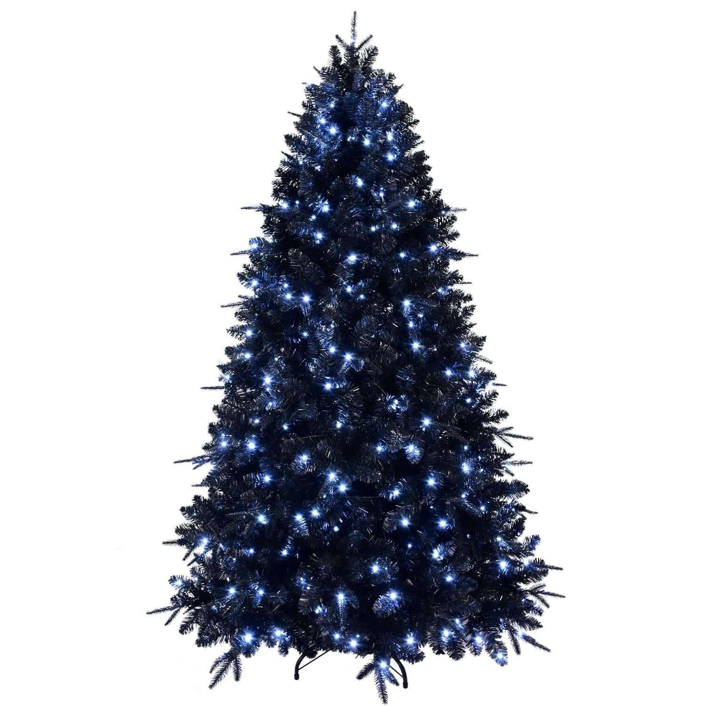 Black Christmas Tree with White LED Lights - 5ft holiday decor for modern festive settings.