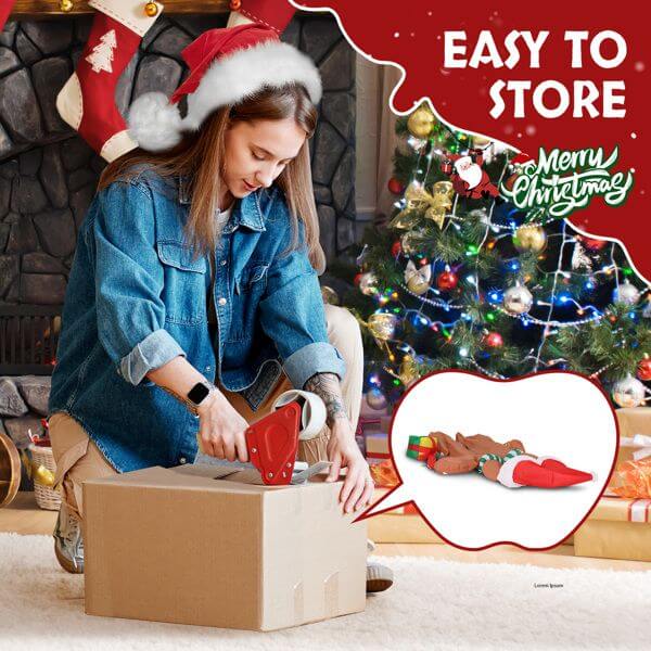 Woman packing Christmas Inflatable Decoration featuring gingerbread man with LED lights, easy to store for holiday setup.