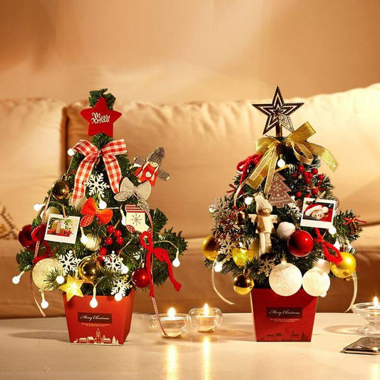 Decorative Desktop Christmas Tree with ornaments on desk for holiday décor