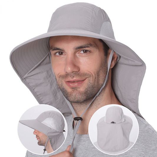 Outdoor fisherman hat with neck protection, anti-UV, quick-drying; ideal for hiking, fishing, and safari. Universal fit for men and women.