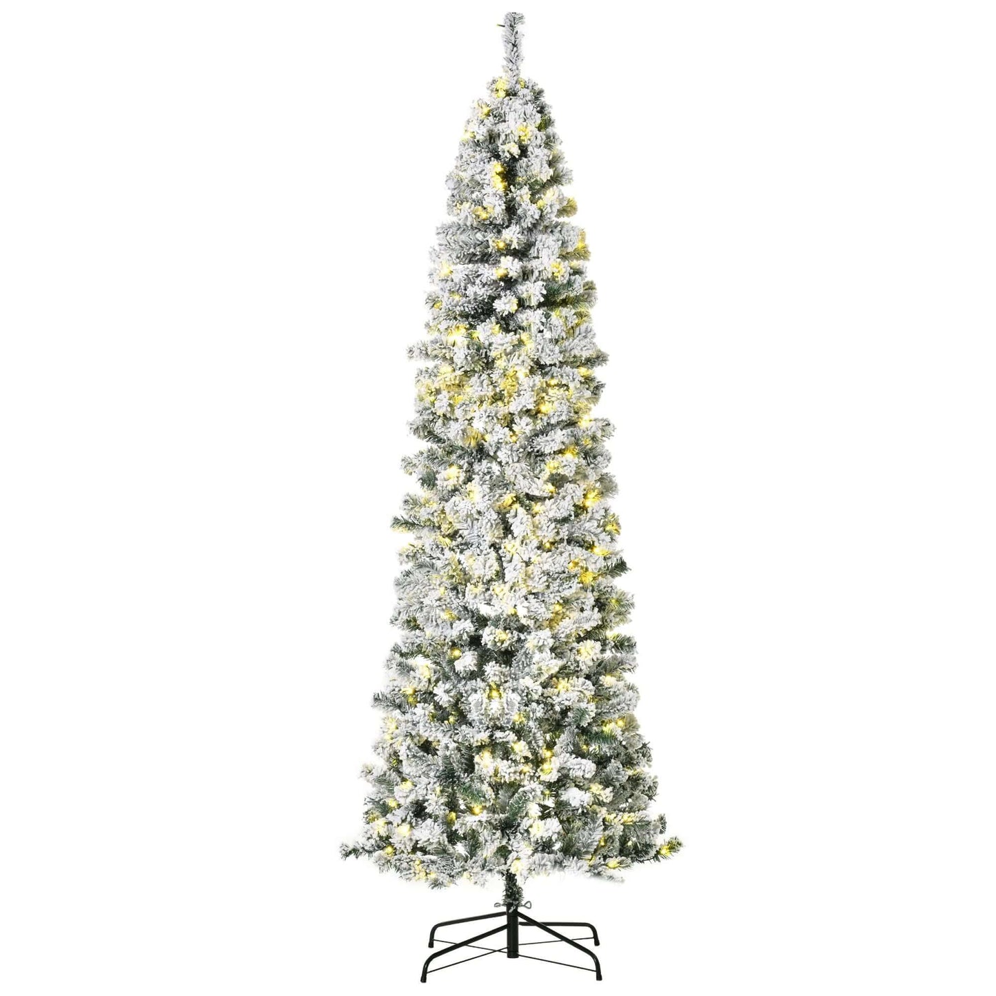 Pre-Lit Snow-Flocked Slim Douglas Fir Tree 7.5ft with 350 LED lights, artificial Christmas tree, winter decoration.