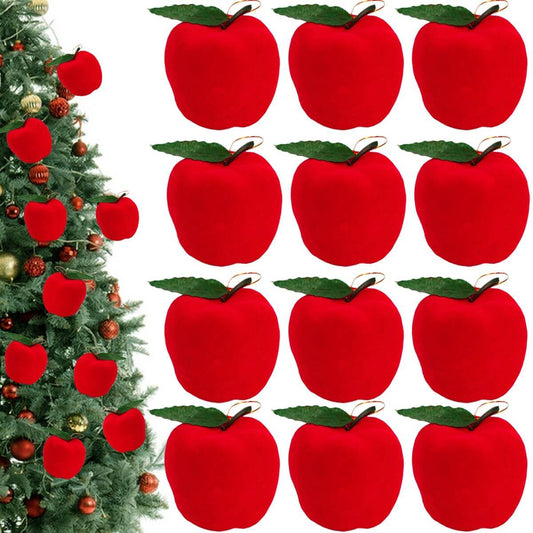 12Pcs Mini Christmas Apple Ornament Fun set of red apple ornaments on a Christmas tree.