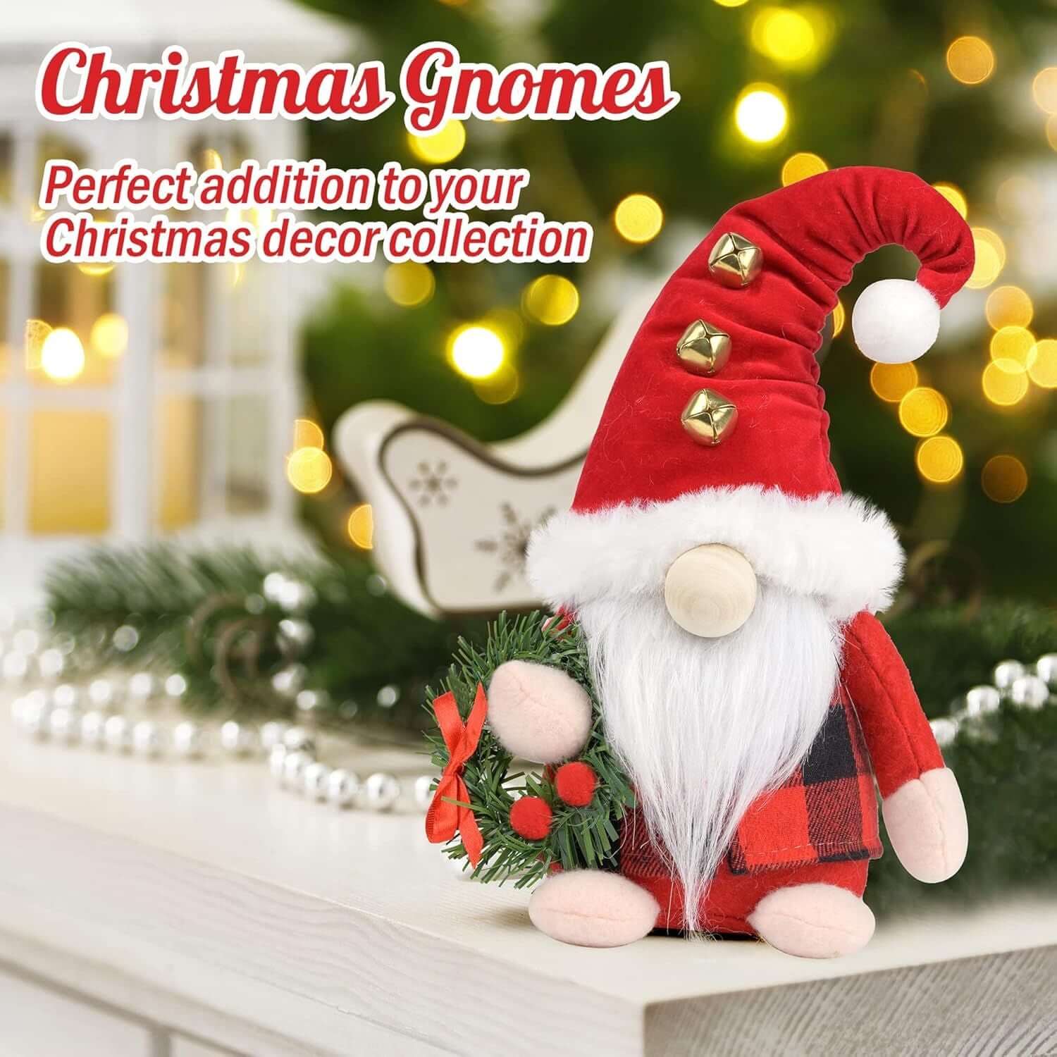 Christmas Gnomes Plush - Red and white Swedish gnome figurine with festive decor