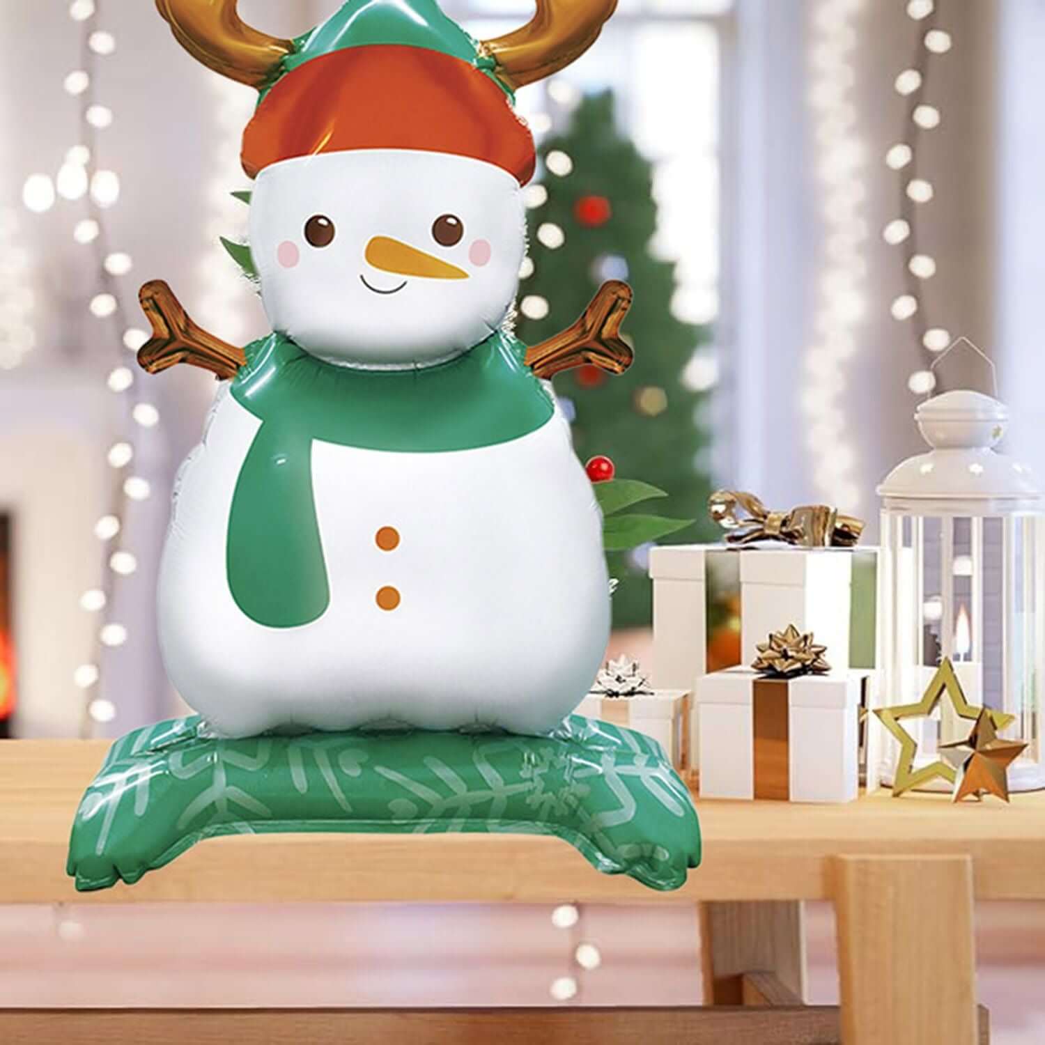 Christmas Mylar Balloons with Base featuring a 3D snowman foil balloon, part of an 8-pack holiday decoration set for festive occasions.