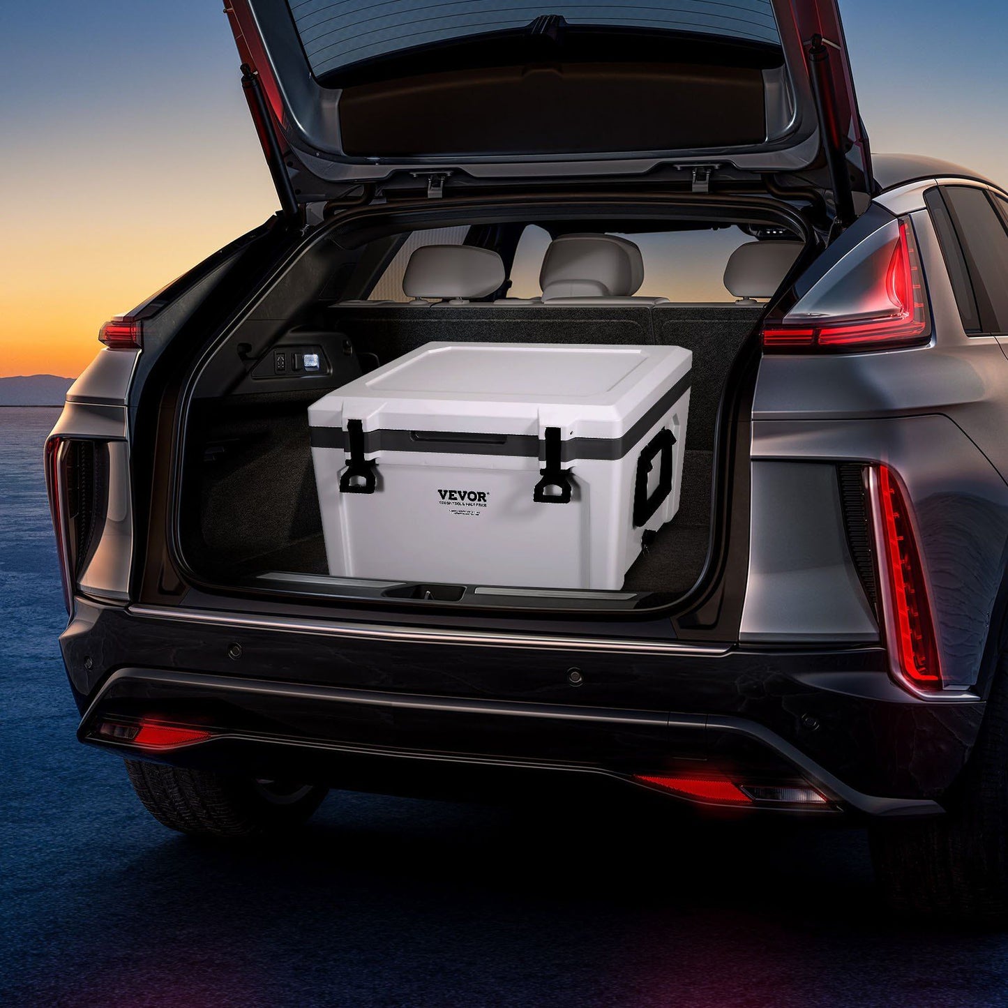VEVOR Insulated Portable Cooler, 52 qt, in car trunk, perfect for camping, picnics, travel, stores 50 cans, keeps cool for 6 days.