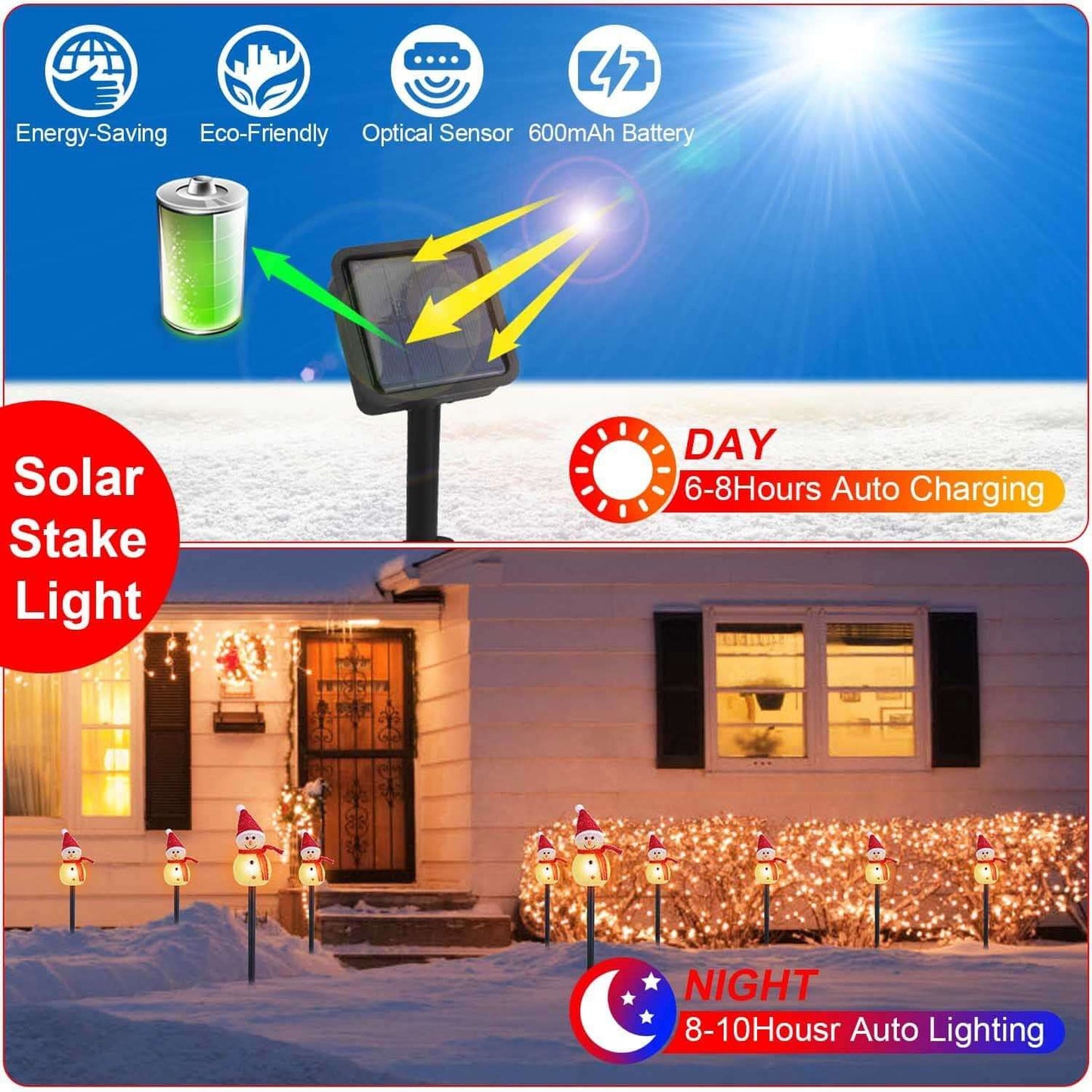 Solar Powered Christmas Lamp 3 snowmen garden stake with auto lighting, energy-saving, eco-friendly, waterproof outdoor decoration