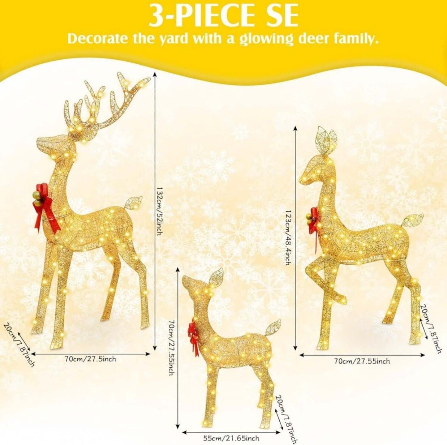 Lighted Christmas Deer Family Set Outdoor, 3-piece glowing reindeer decorations, perfect for winter yard display.