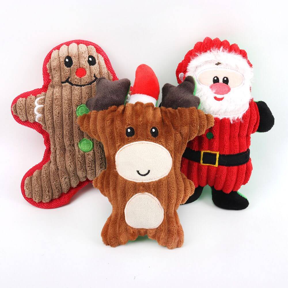 Christmas pet chew toy Pet plush voice toy with Santa, reindeer, and gingerbread designs for holiday fun