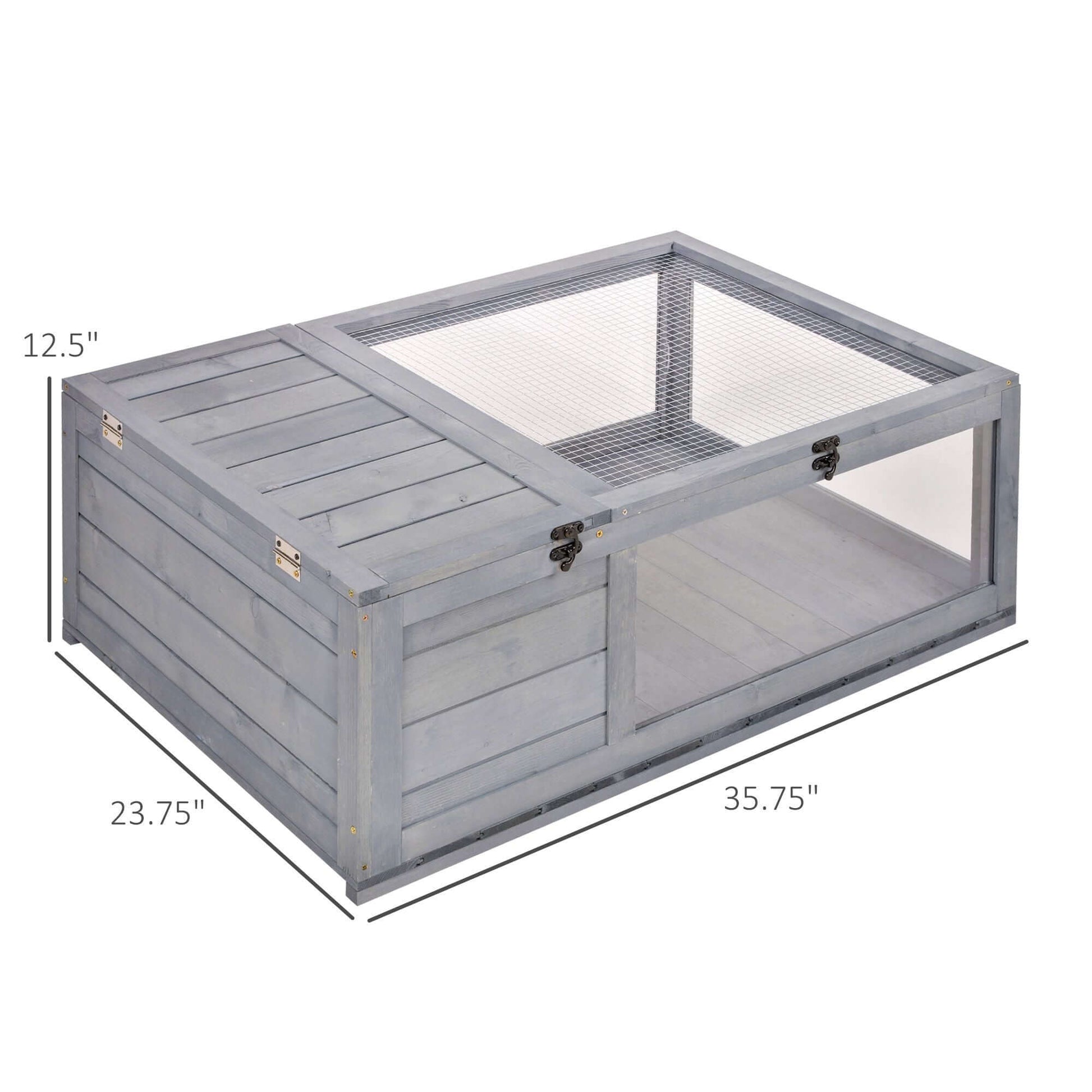 PawHut Wooden Tortoise House Indoor Turtle Habitat Enclosure Outdoor Reptile Cage Gray with dimensions