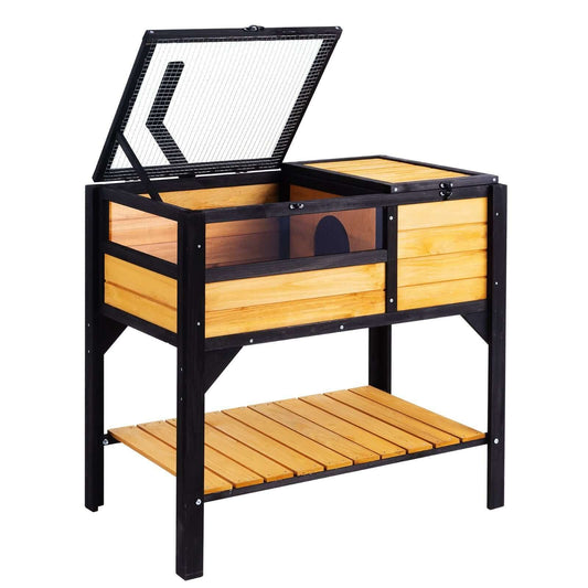 VEVOR Wooden Tortoise House Tortoise Habitat Indoor & Outdoor for Lizards Snakes with two-room design and storage shelf