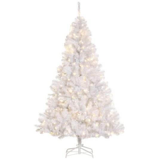 White Christmas Tree - 6ft pre-lit with 250 warm white LED lights, perfect for festive home décor.