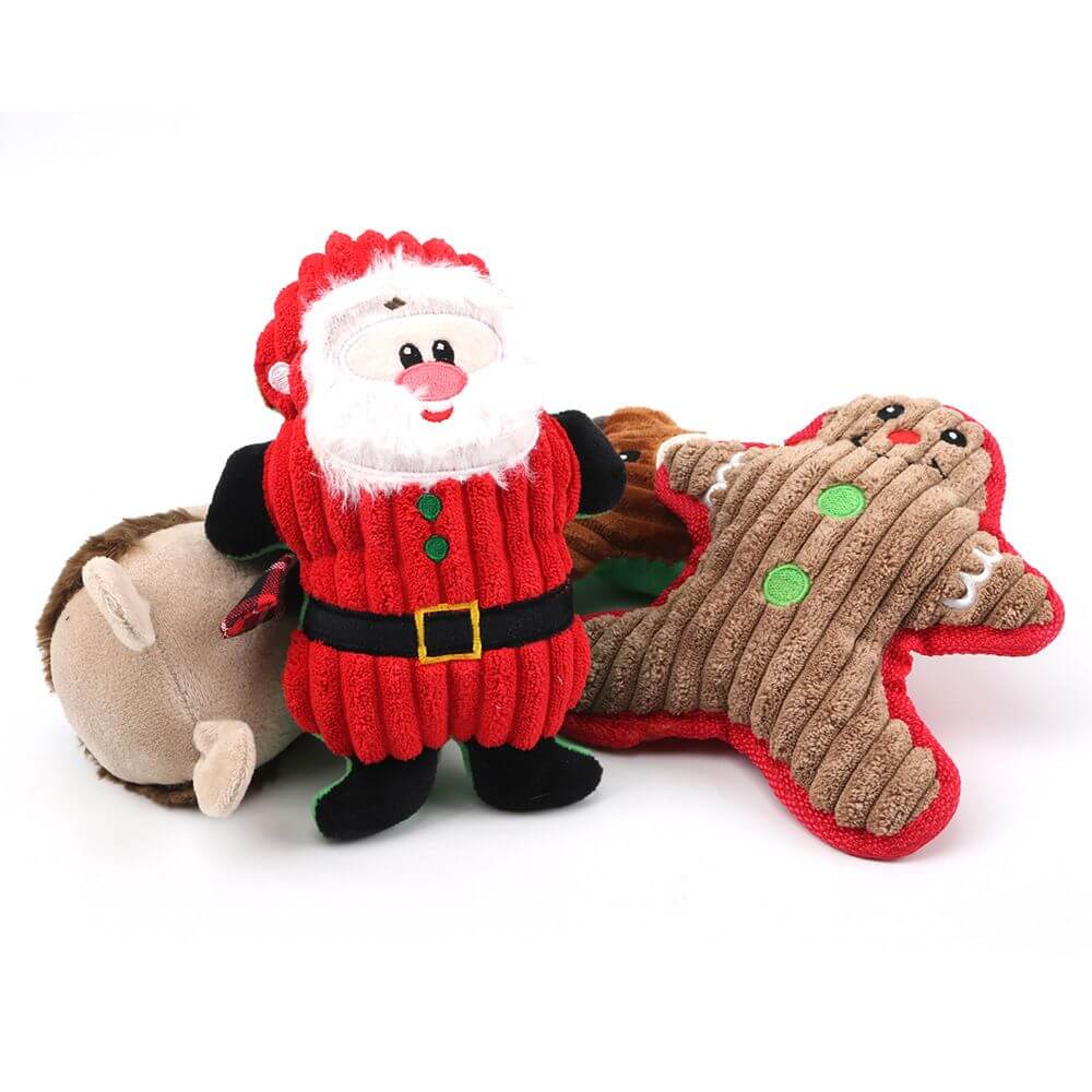 Christmas pet chew toy Pet plush voice toy with Santa and gingerbread designs for dogs
