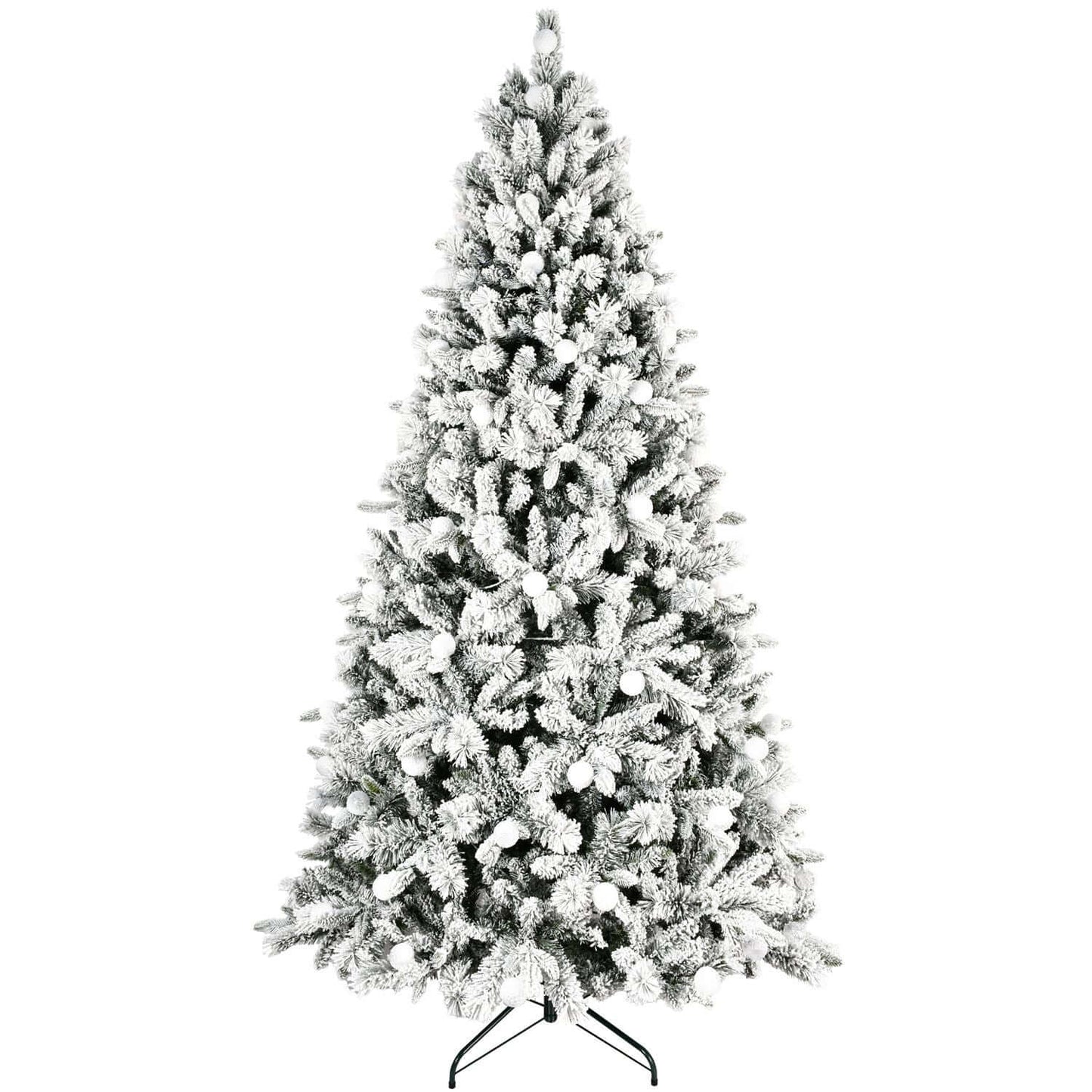 Flocked Christmas Tree with Colorful Lights, 8ft, snow-flocked for winter charm, 10 lighting modes for holiday decor.