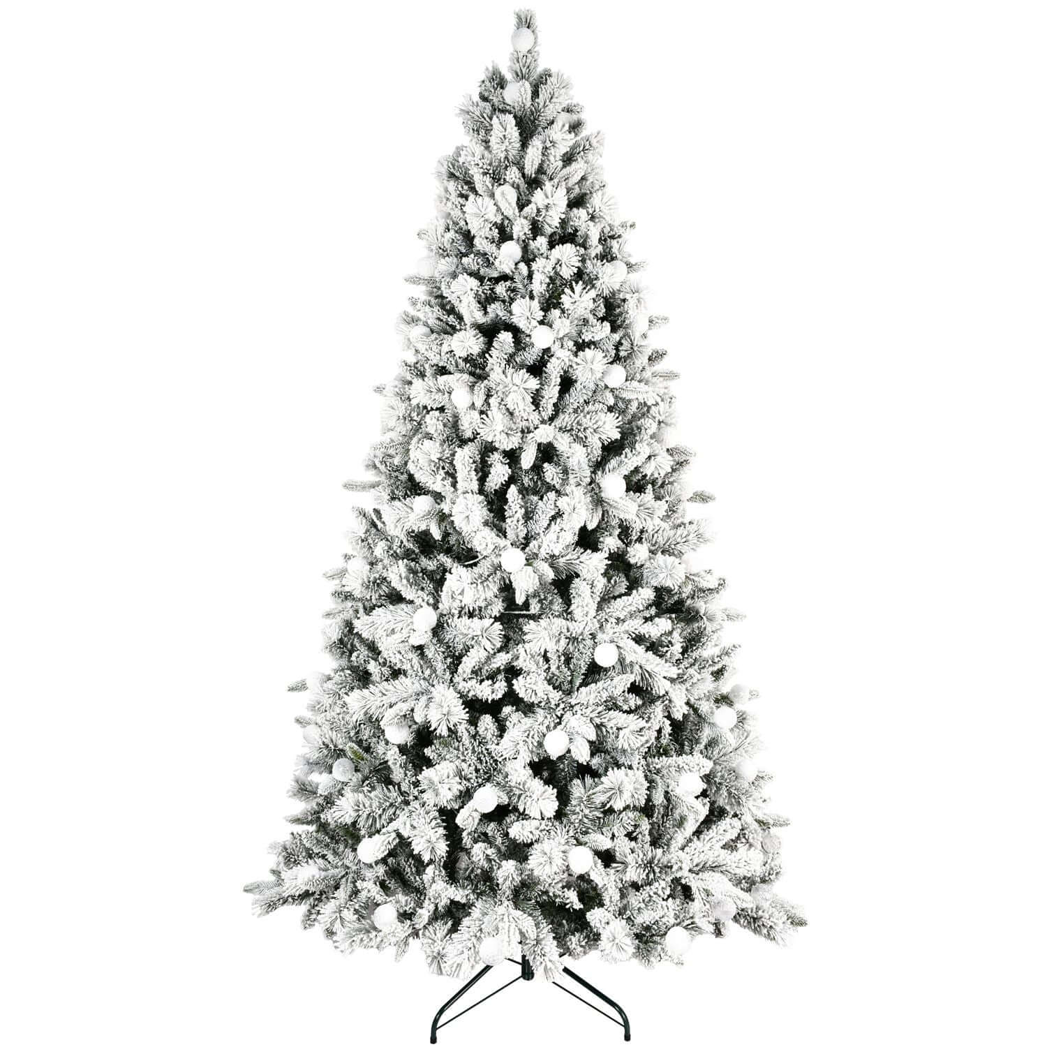 Flocked Christmas Tree with Colorful Lights, 8ft, snow-flocked for winter charm, 10 lighting modes for holiday decor.