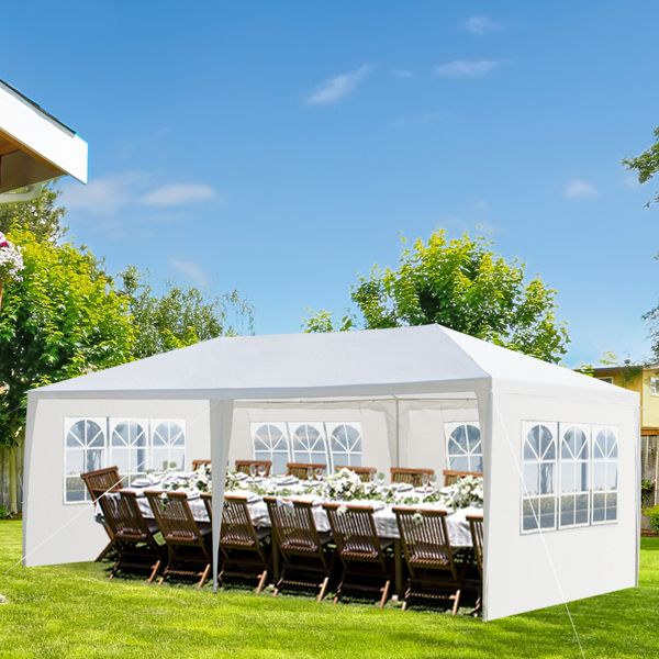 10x20 Outdoor Party Tent with removable sidewalls, white patio canopy for weddings or events, waterproof and spacious.