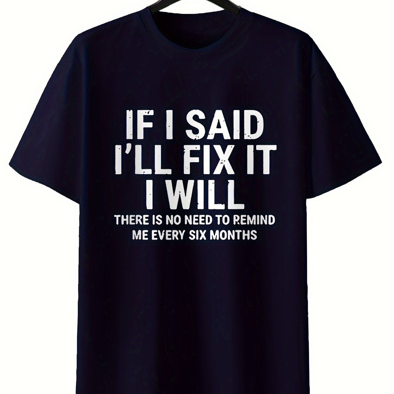 Round neck printed t-shirt with humorous text, short sleeved and ideal for spring and summer, suitable for men and women, polyester blend.