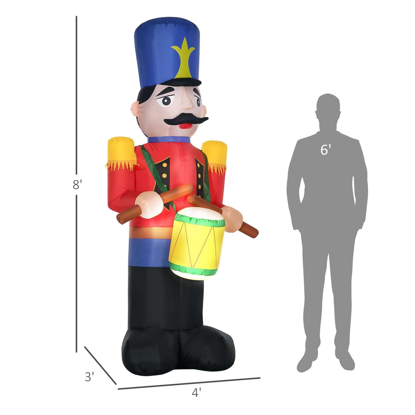 HOMCOM 8ft Christmas Inflatables Nutcracker with LED lights and drum, outdoor decoration comparison with 6ft silhouette