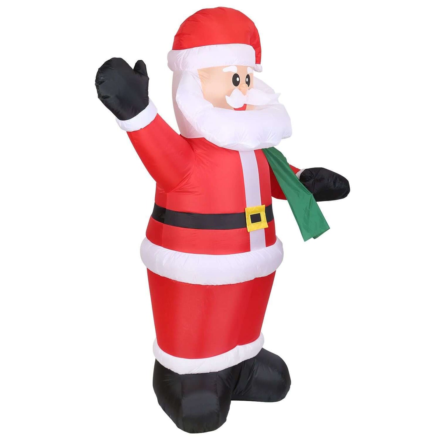 6.4ft Inflatable Christmas Giant Santa Claus with green gift bag, festive blow-up decoration waving.