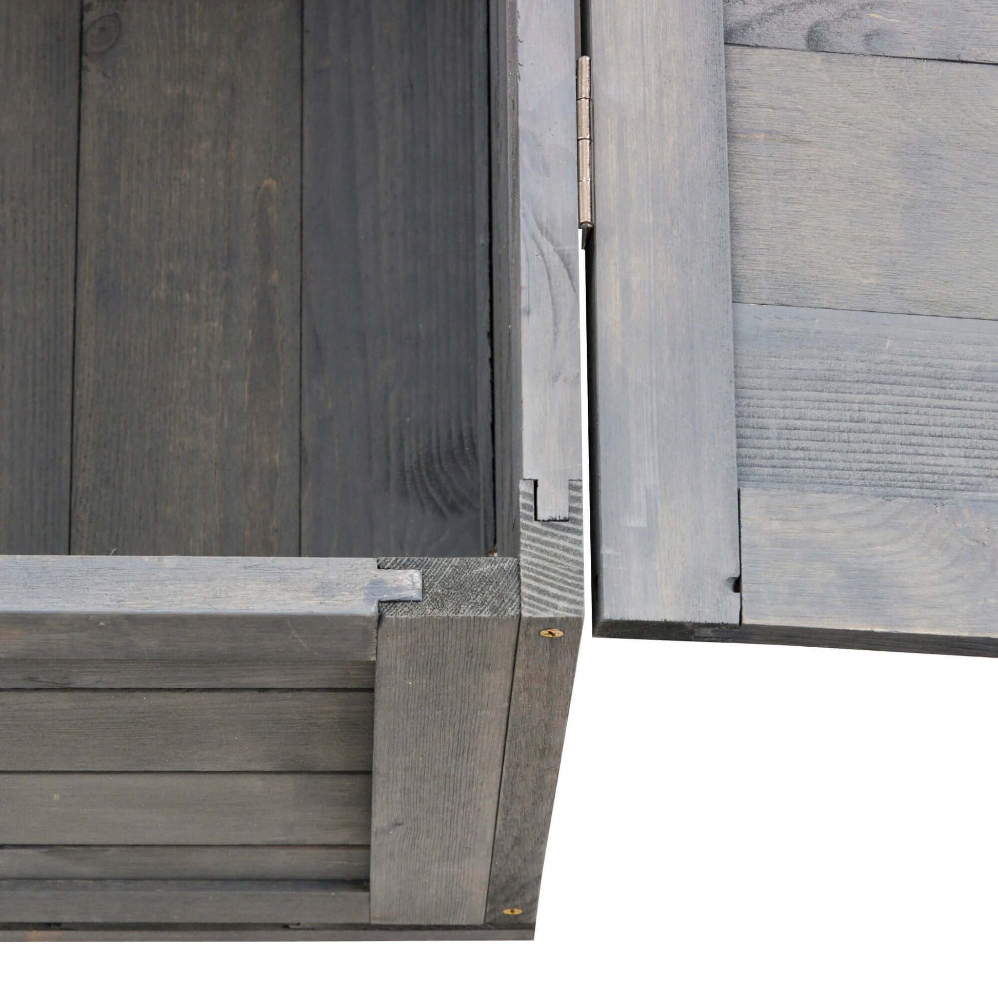 Close-up of the PawHut Wooden Tortoise House Indoor Turtle Habitat Enclosure Outdoor Reptile Cage Gray showing detailed wooden texture.