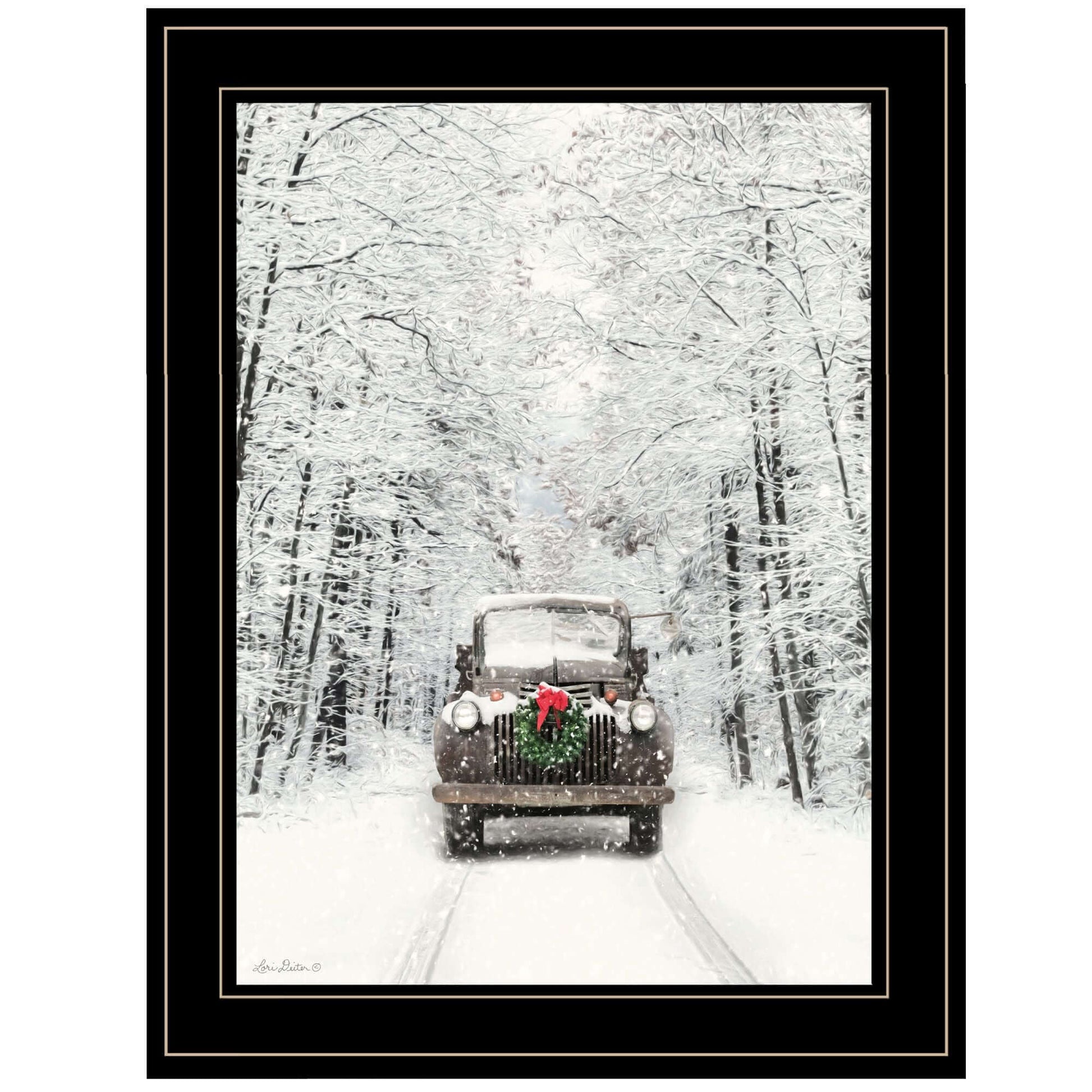 Trendy Decor 4U Antique Christmas Framed Wall Art featuring a vintage truck in a snowy winter scene by Lori Deiter.