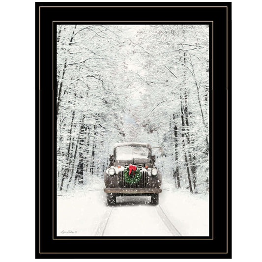 Trendy Decor 4U Antique Christmas Framed Wall Art featuring a vintage truck in a snowy winter scene by Lori Deiter.