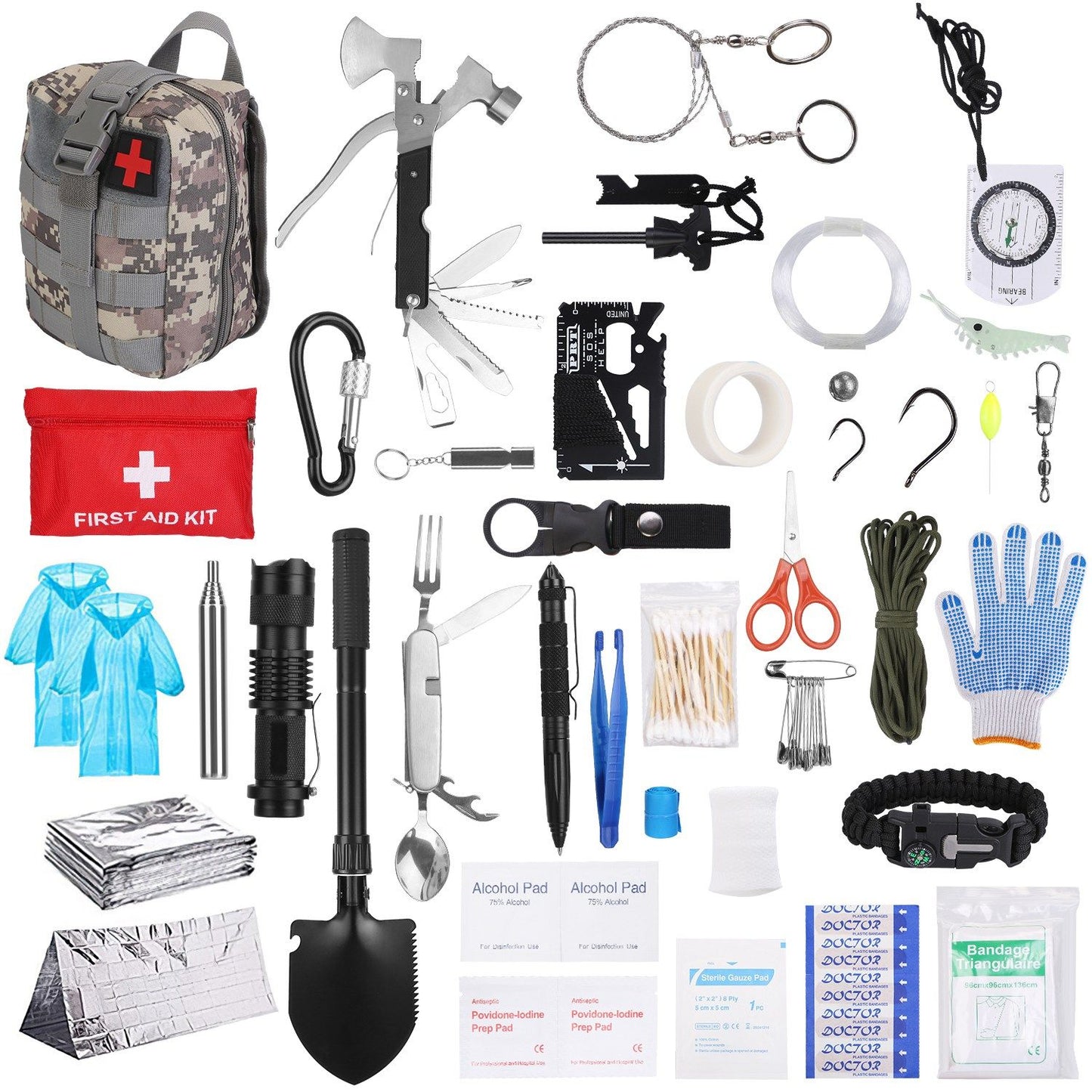 125Pcs Survival Kits - Professional Emergency Gear with First Aid Kit, Tactical Tools, Multi-Tool, Compass, for Camping and Hiking