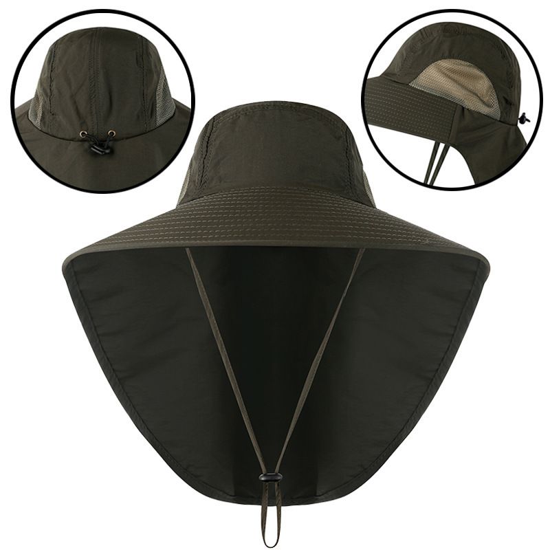 Alt Tag: Outdoor fisherman hat with wide brim, quick-drying, UV protection, neck flap, breathable, perfect for summer activities.