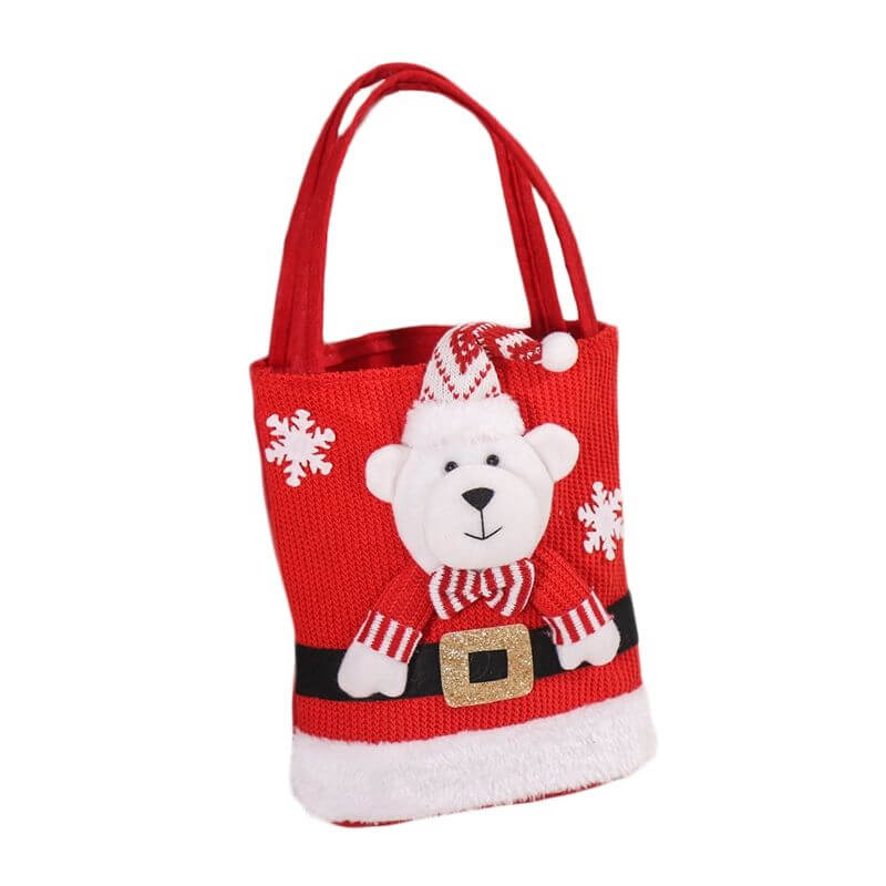 Red bear-themed Christmas Candy Tote Bag for Kids, featuring festive designs for holiday treats and gifts.