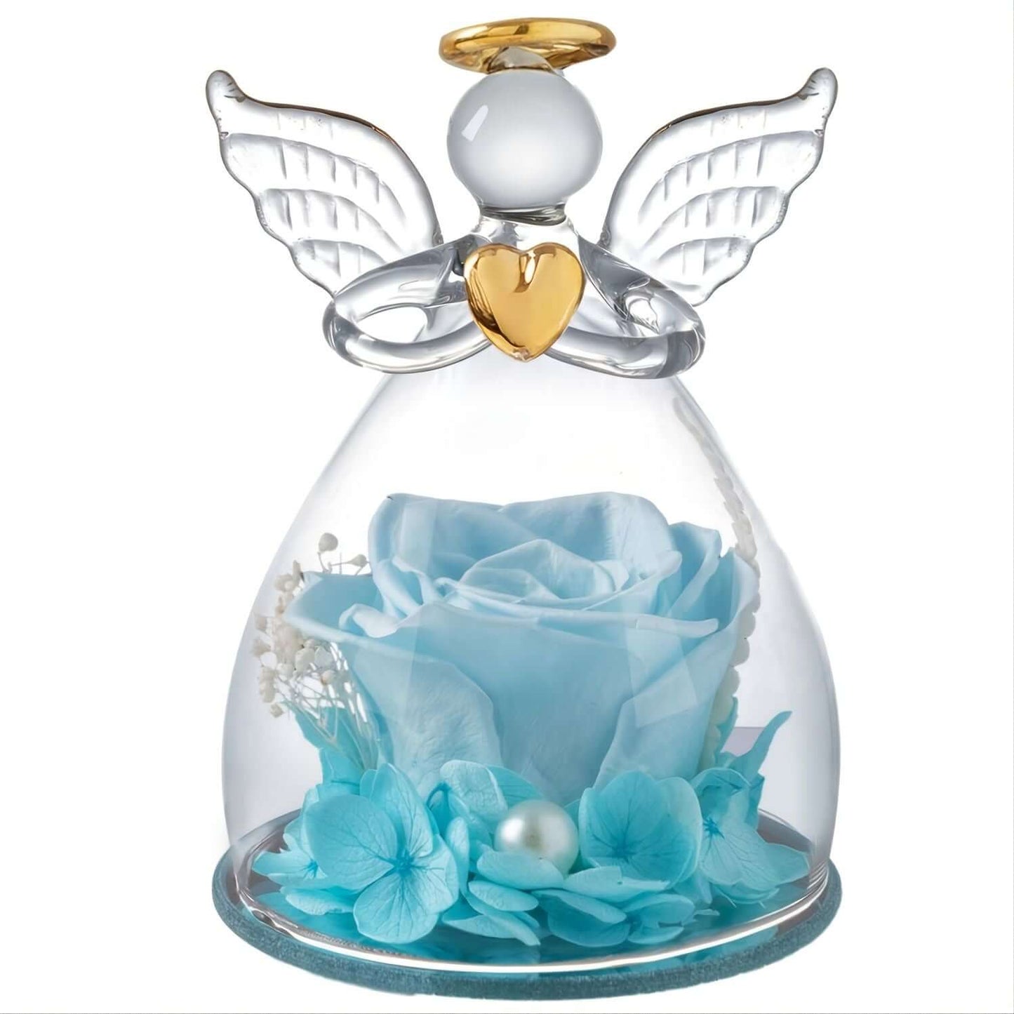 Preserved Rose In Angel Glass - Eternal gift ideal for Valentine's, Mother's Day, and Christmas. Perfect holiday angel gift for women.