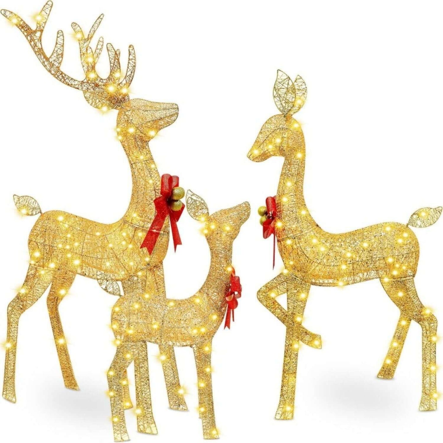 Lighted Christmas Deer Family Set Outdoor with 3-piece reindeer decorations, ideal for winter yard displays
