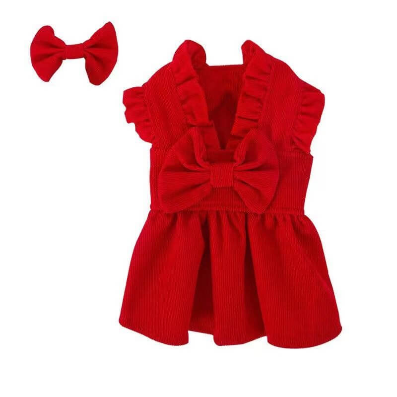 Christmas Pet Dress for Small Medium Dog in festive red with bow, perfect for winter celebrations and holiday photos.