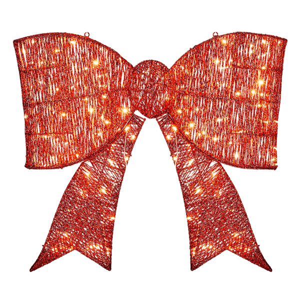 Red Pre Lit Outdoor Giant Bowknot Christmas Decoration with 124 LED lights, perfect for holiday decor at front doors or gates.
