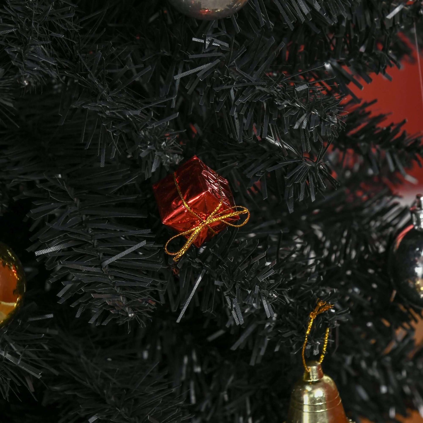 7ft Artificial Pencil Slim Christmas Tree with black branches and small ornaments