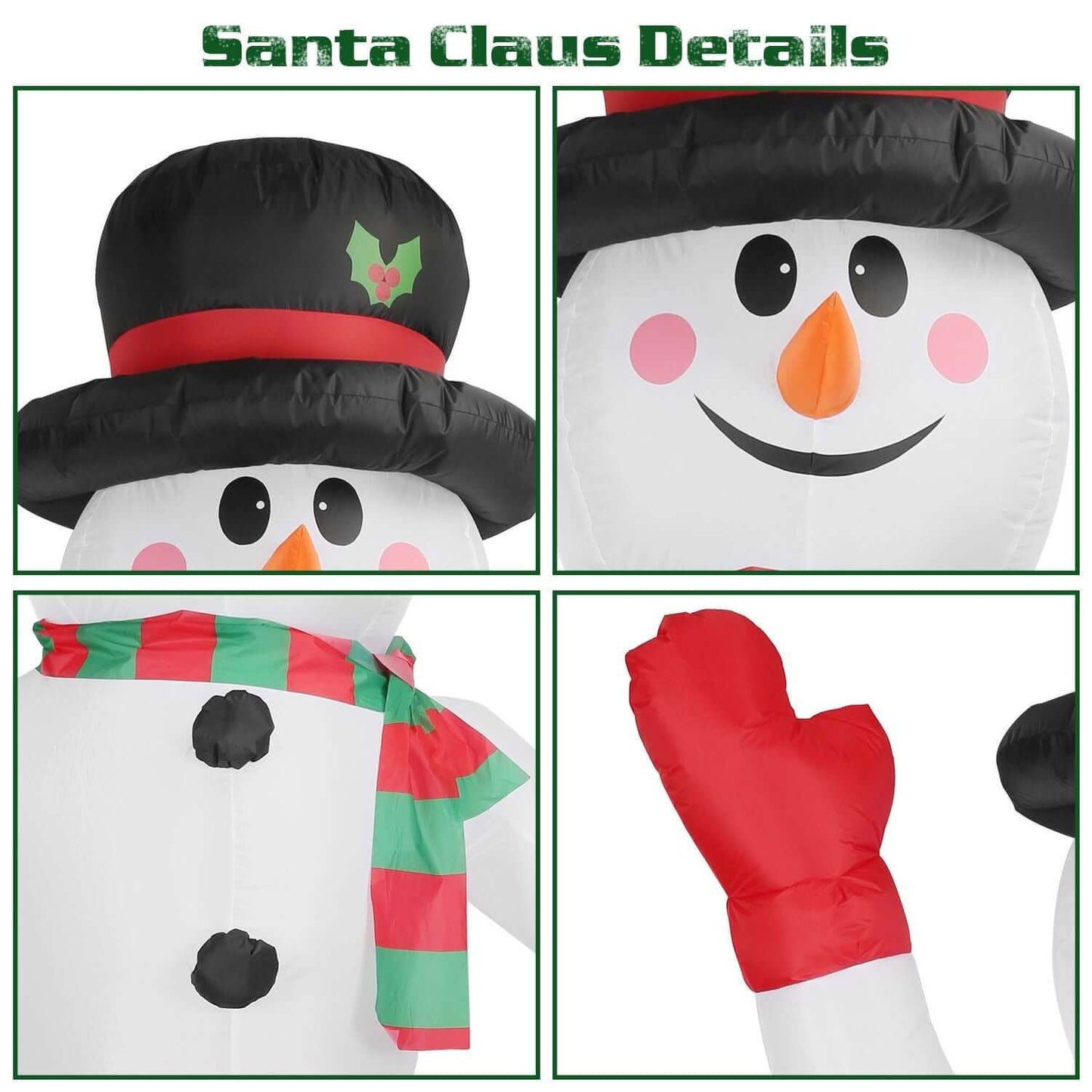 Details of Christmas Inflatable Giant Snowman with hat, scarf, and red gloves, perfect for holiday decoration