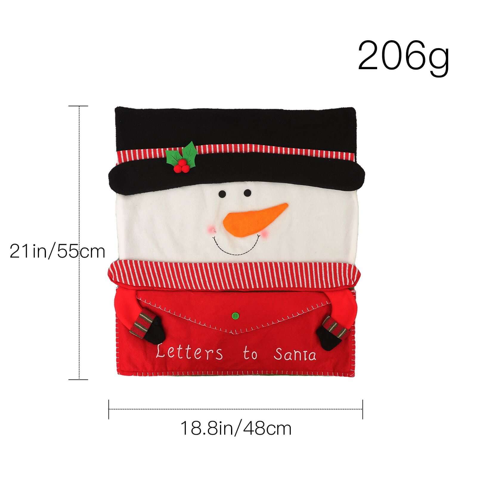 Christmas Snowman Chair Cover, envelope style with "Letters to Santa" design, 55x48cm