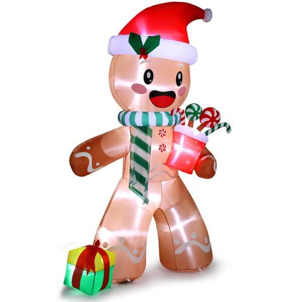 Christmas Inflatable Decoration - 7.9ft Gingerbread Man with LED lights and festive hat, perfect for holiday yard decor.