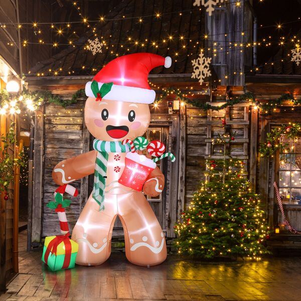 Christmas Inflatable Decoration featuring 7.9ft gingerbread man with LED lights in festive holiday setting