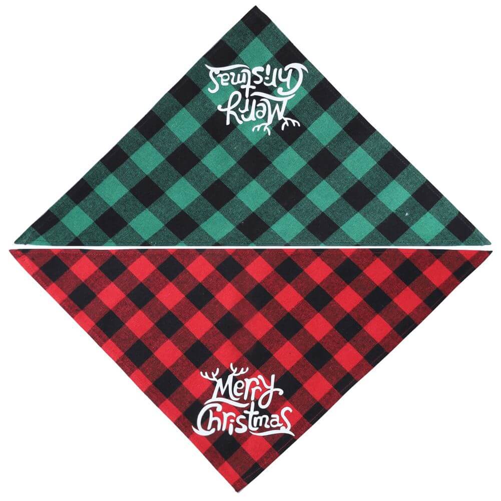 Christmas pet Dog Bandana and Collar Bow Tie with plaid design and Merry Christmas text, perfect holiday accessory for dogs.