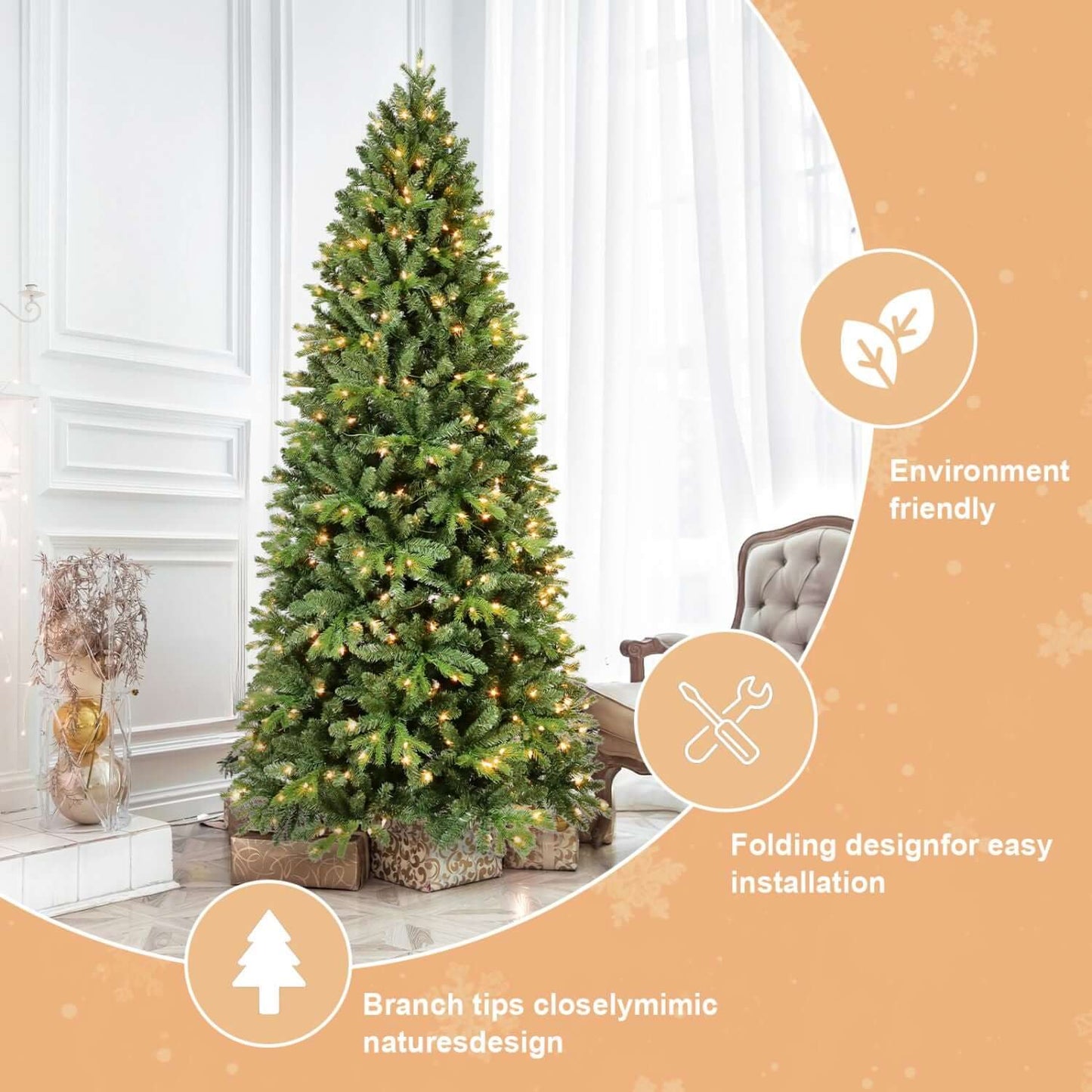 4FT Christmas Tree with LED Lights, 527 tips, green PVC, indoor holiday decoration, easy installation, eco-friendly design