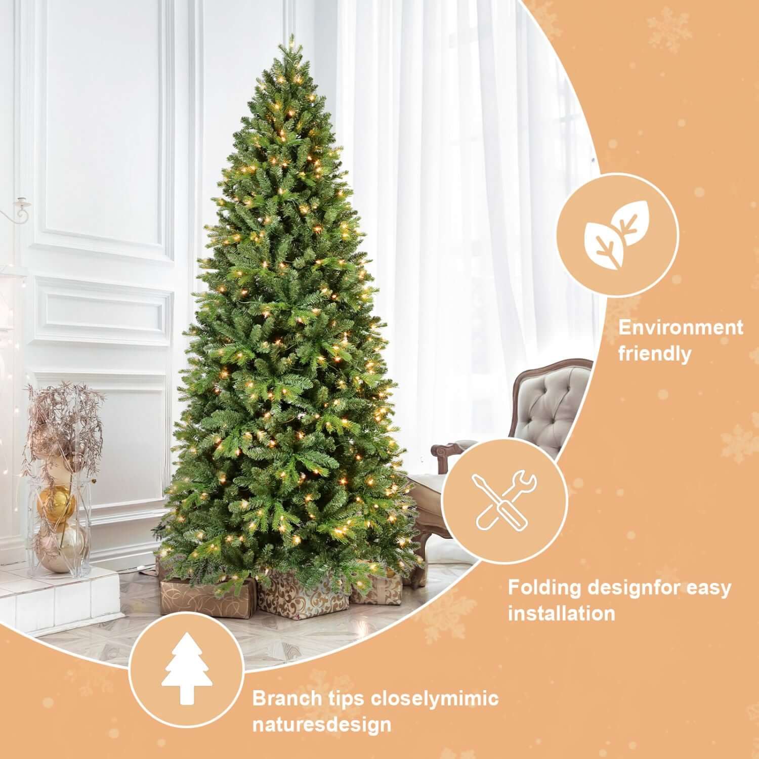 4FT Christmas Tree with LED Lights, 527 tips, green PVC, indoor holiday decoration, easy installation, eco-friendly design