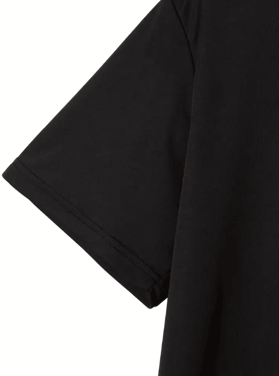 Men's black round neck short sleeved T-shirt in retro style, made of 95% polyester and 5% spandex, perfect for casual outings.
