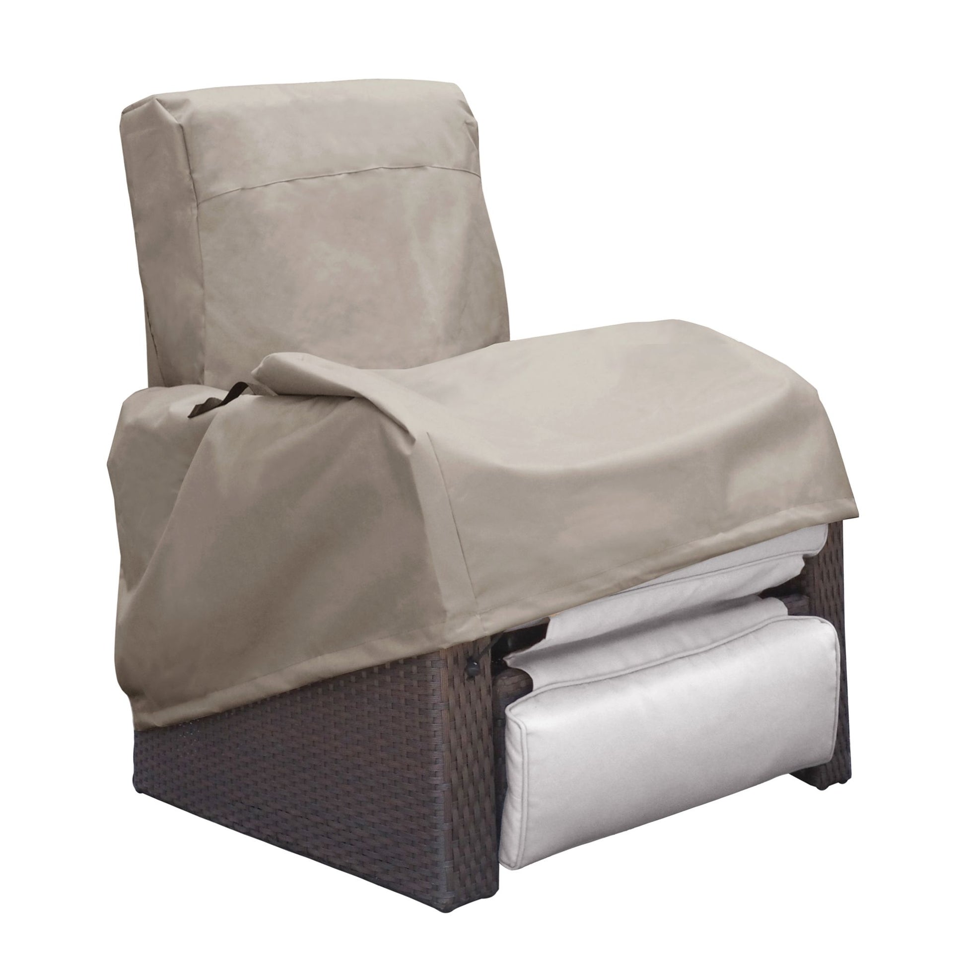 Outdoor Patio Furniture Chair Cover protecting a wicker chair from weather elements, showcasing durability and waterproof material.