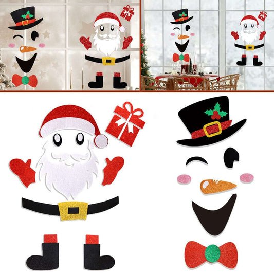 Christmas Door Stickers featuring Santa Claus and snowman designs in vibrant felt for holiday decoration.