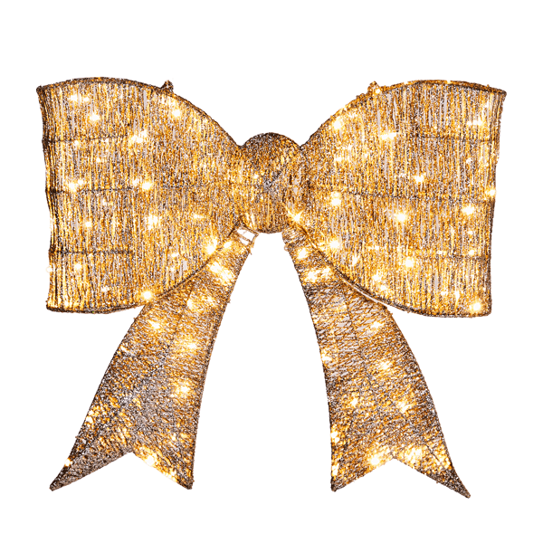 Pre lit Outdoor Giant Bowknot Christmas Decoration with 124 LEDs, golden bow, perfect for holiday decor, indoor and outdoor use