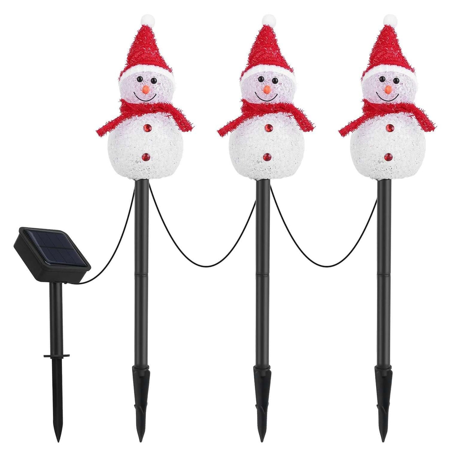 Solar Powered Christmas Lamp with 3 snowmen garden stake IP55 waterproof outdoor decoration.
