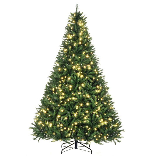 HOMCOM 7ft Pre Lit Douglas Fir Artificial Christmas Tree with 700 Warm White LED lights, realistic branches, and 2154 tips.