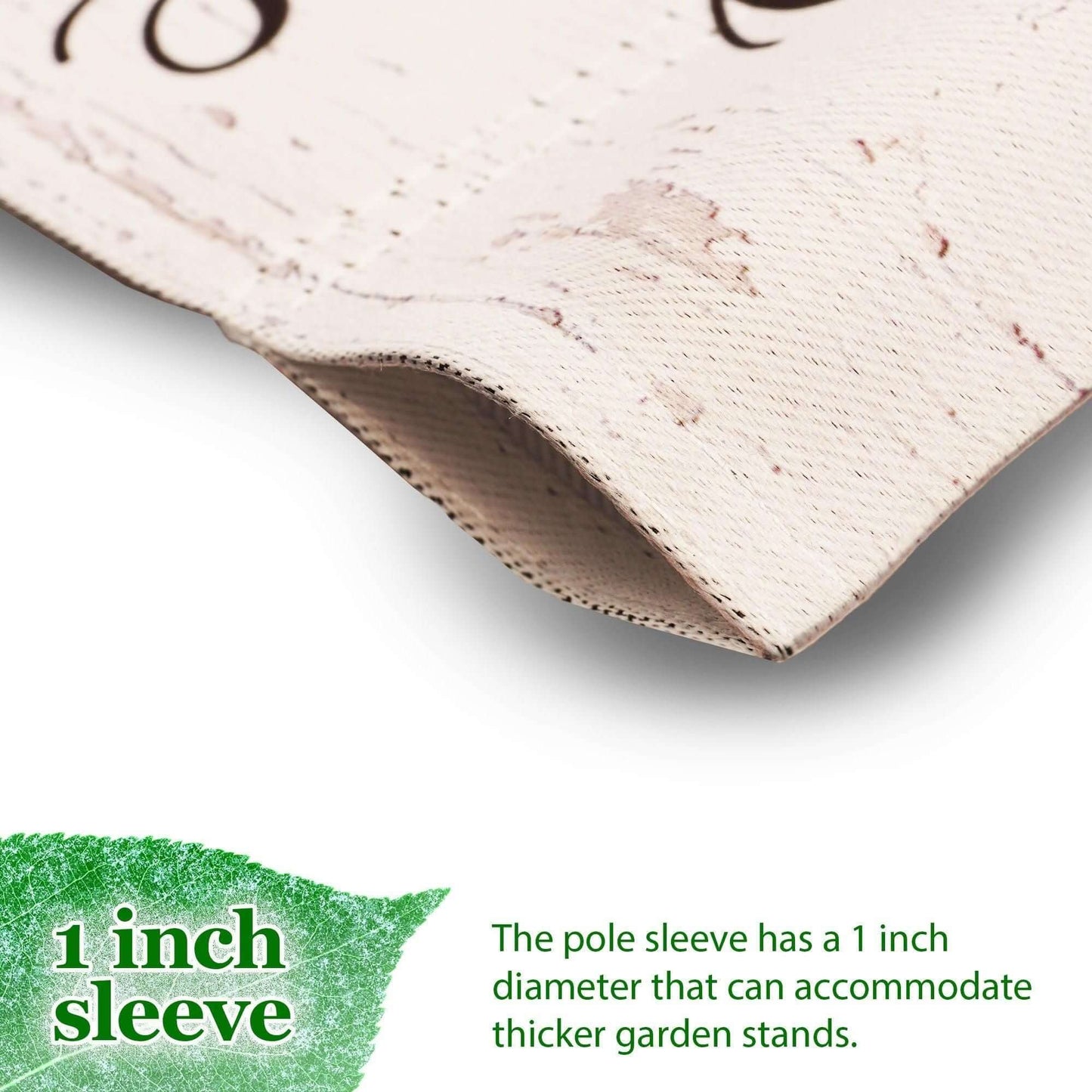 Close-up of Christmas Garden Flag pole sleeve with 1 inch diameter for thicker stands