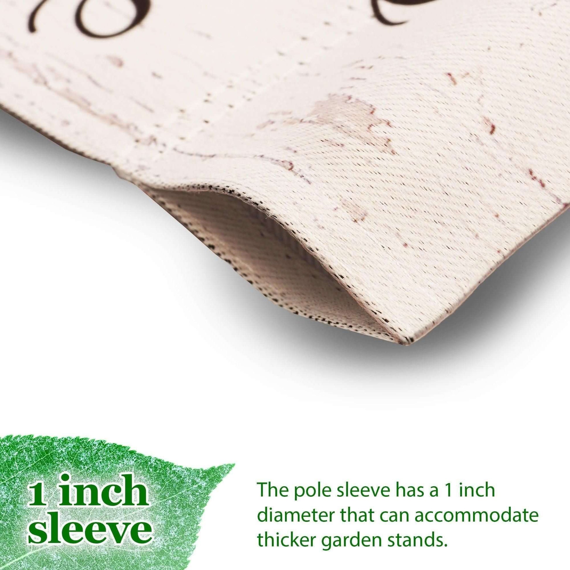 Close-up of Christmas Garden Flag pole sleeve with 1 inch diameter for thicker stands