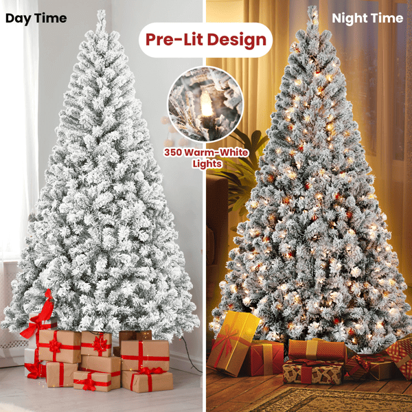 Flocked Christmas Tree - 5ft pre-lit artificial tree with warm-white lights and snowy finish, perfect for holiday decor.