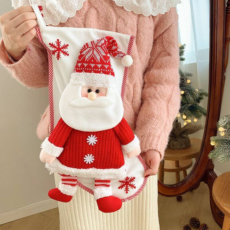 Christmas Stocking Decorations with Santa Claus design, perfect festive charm for holiday decor.